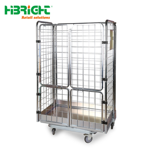 Heavy Duty Industrial Logistics <b>Trolley</b> Metal Wire Mesh Cage Cart with <b>Wheels</b> <b>for</b> Warehouse and Factory - Product Image 2