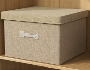 <b>Large</b> Linen Fabric Foldable Storage <b>Bins</b> with Removable Lid and Handles - Product Image 6