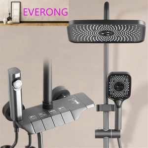 Set Doccia Moderno di Lusso con Effetto Pioggia, Miscelatore Termostatico a 5 Maniglie per Acqua Calda/Fredda, Soffione Doccia Quadrato con Getti Morbidi/Intensi/Pluviometrici - Product Image 1