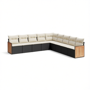 Black And Cream Garden <b>Sofa</b> <b>Set</b> With Cushions Outdoor Furniture UV Resistant PE Rattan Contemporary Design Waterproof - Product Image 1