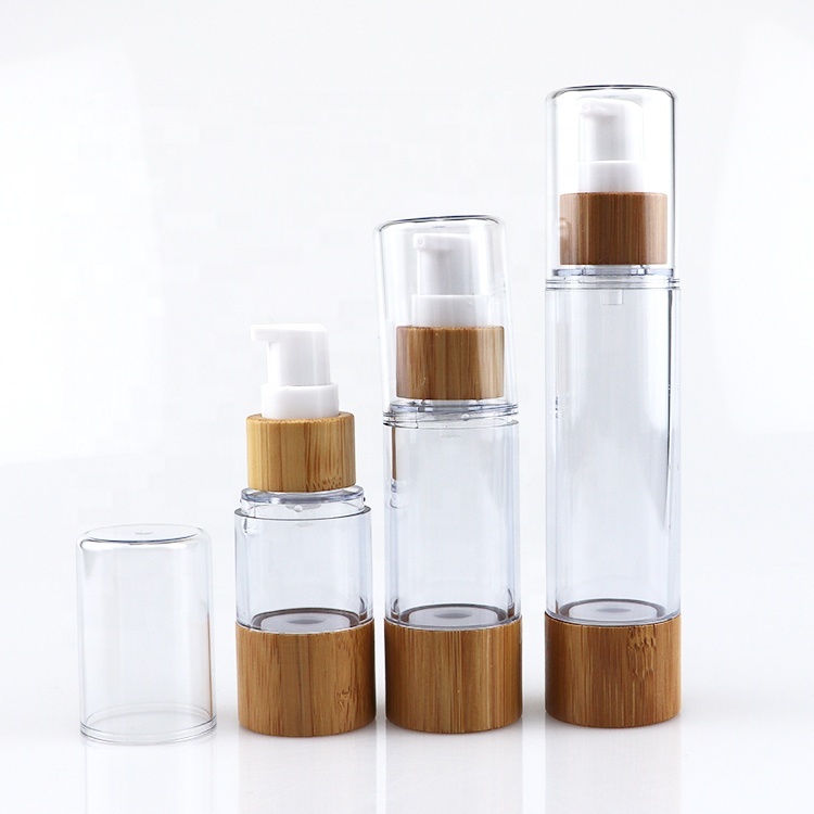 Eco Friendly Spray Cosmetic Bottle 15ml 30ml 50ml 100ml Lotion Pump Bamboo Airless Bottles