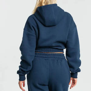 Venta al por mayor de ropa de mujer de alta calidad personalizada algodón en blanco Crop Top Sudadera con capucha recortada para mujer - Product Image 5