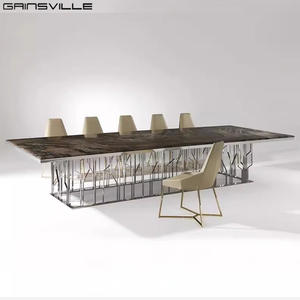 Tables à manger rectangulaires <span class=keywords><strong>Ginza</strong></span> 8 places en pierre métallique, italiennes et modernes Tables à manger de luxe en marbre - Product Image 3