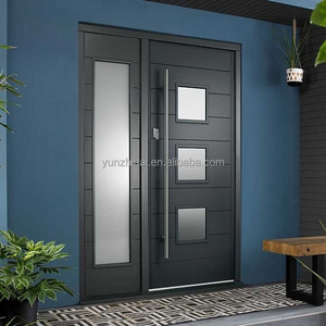 Popolare ingresso moderno in noce porta personalizzata villa porta d'ingresso principale con luci laterali e design in vetro - Product Image 6