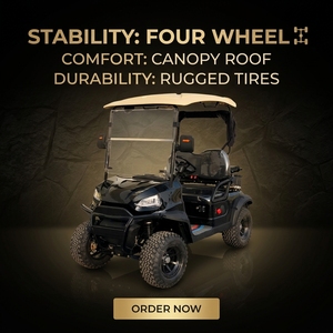 Carrito de <span class=keywords><strong>Golf</strong></span> Eléctrico Negro de Cuatro Ruedas, Vehículo Turístico de 4 Plazas, Carrito Utilitario de Baja Velocidad con Toldo Blanco - Product Image 5