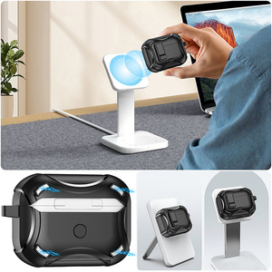 Soporte de teléfono protector anticaída de lujo para <span class=keywords><strong>AirPods</strong></span> <span class=keywords><strong>Pro</strong></span> 2 funda de TPU de parachoques de armadura funcional con llavero y funda para auriculares - Product Image 3