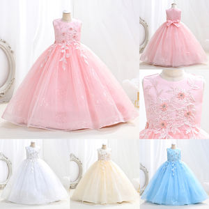 تخصيص أنيق مطرز زهرة فتاة فستان بلا أكمام تول ثوب الأميرة مع القوس الظهر سن 4-12 سنة - Product Image 2