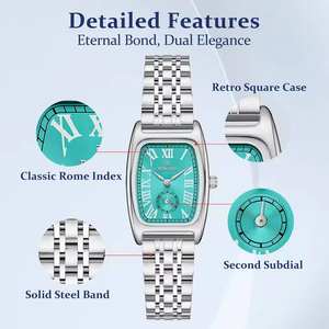 Montre à quartz élégante pour femme, demi-cadran exquis, aiguilles fines, en acier inoxydable, modèle 211510L – Le cadeau idéal - Product Image 4