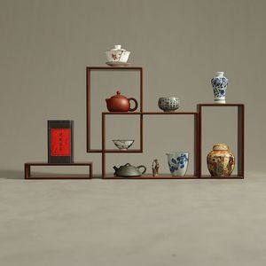 Modular Display Shelf Bamboo Tea Set Storage Rack Multi Layer Retro Color <b>Teacup</b> Teapot Organizer - Product Image 1
