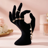 Support de présentoir à bijoux en plastique velours multicolores pour bagues, bracelets, accessoires