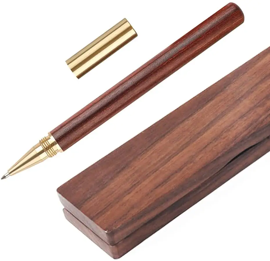 Caneta de madeira dourada 1.0, caneta de madeira preta com estojo de bordo