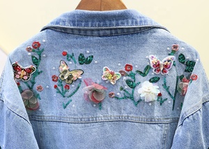 Tùy Chỉnh Thiết Kế Thời Trang 2-12 Năm Sequin Các Bản Vá Lỗi Thêu Denim Jacket Quần Áo Hoa Trẻ Em Denim Áo Khoác Sản Xuất Tại Trung Quốc - Product Image 6