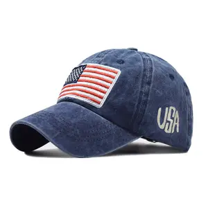 מותאם אישית לוגו כובע גברים ונשים שטף במצוקה ארה"ב אמריקאי דגל טראמפ פטריוט קלאסי בייסבול ספורט כובע כובע