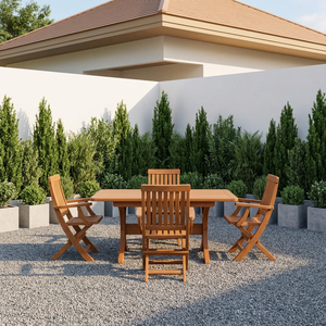 Wooden <b>Garden</b> <b>Table</b> Set <b>Folding</b> Chairs Slatted Armchairs Outdoor Patio Dining Furniture Deck Yard - Product Image 3