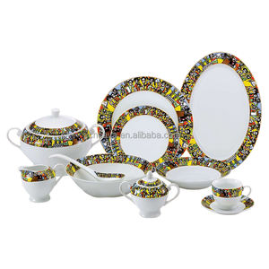 Vaisselle en céramique Art traditionnel Design <span class=keywords><strong>sheba</strong></span> Éthiopien Service de table en porcelaine 48 pièces - Product Image 1