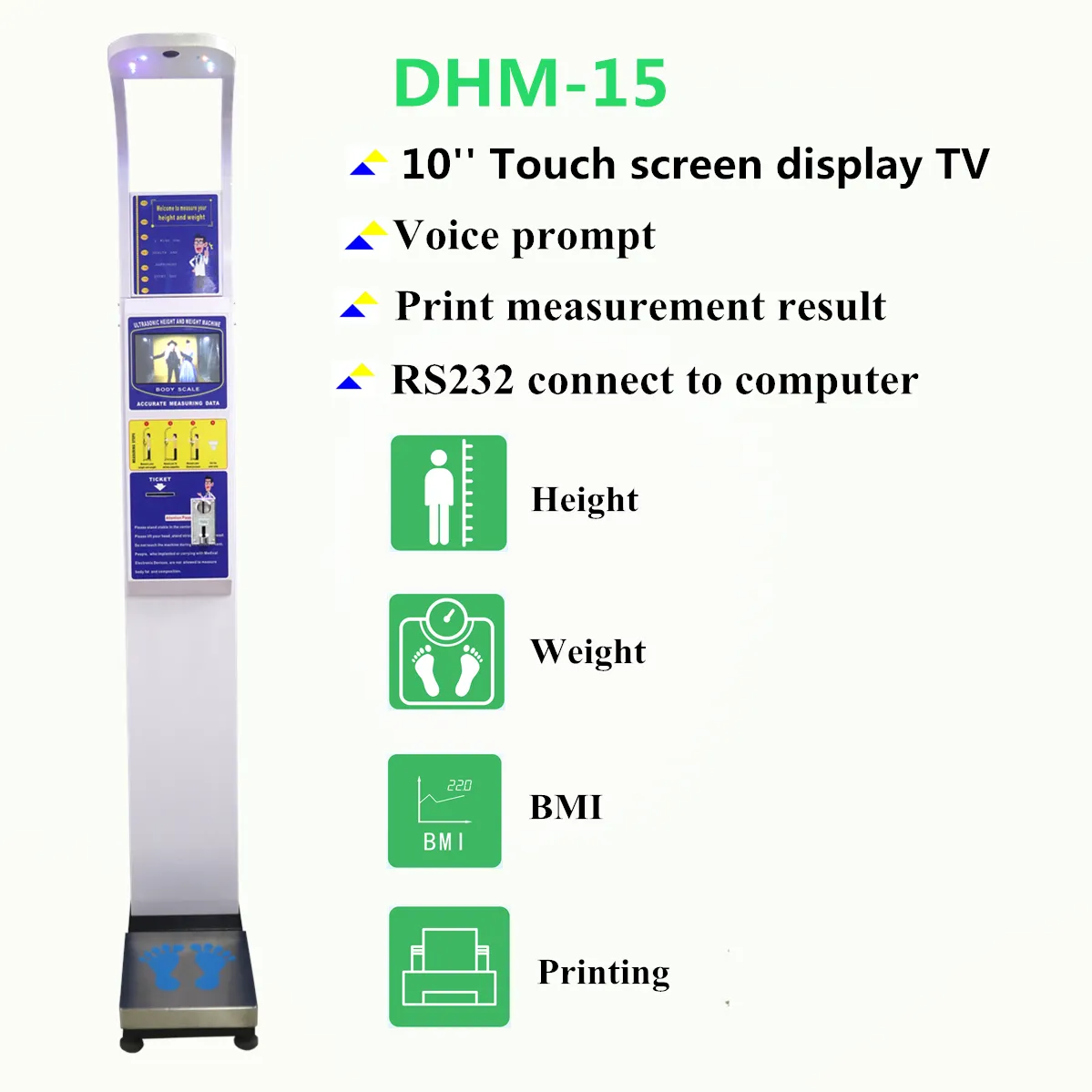 Muntautomaat Bmi Digitale Gewicht Machine Ultrasone Hoogte Weegschaal Met 10Inch Touch Screen