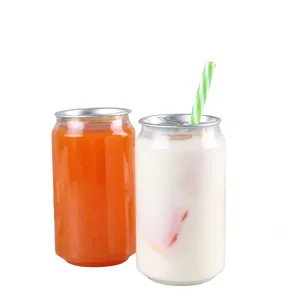 PET Pop-top Cans with Aluminum Lids Sealable Plastic Cups Small Tin Containers for Juice Milk Tea Bubba Tea