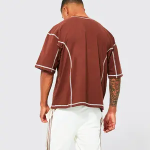 Wholesale Custom Logo 100% Heavyweight 100% Cotton Contrast Stitch Men's Drop Shoulder OversizedT Shirt