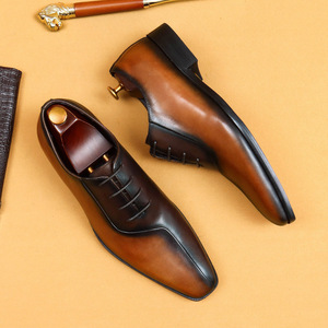 Zapatos Oxford de Cuero Genuino para Hombre, con Punta Cuadrada, con Cordones, para Vestir, para Todas las Temporadas, de Color Sólido, para Uso Formal, Envío Directo - Product Image 4