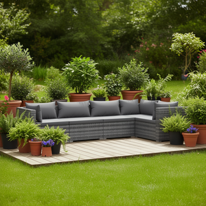 Set Lounge da Giardino in Rattan Grigio 6 Posti Arredamento da Esterno Design Contemporaneo - Product Image 2