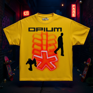 T-Shirt Oversize Giallo Opium con Grafica, Collo Tondo, Stile Streetwear Y2k, Manica Corta da Uomo, 100% Cotone Jersey - Product Image 2