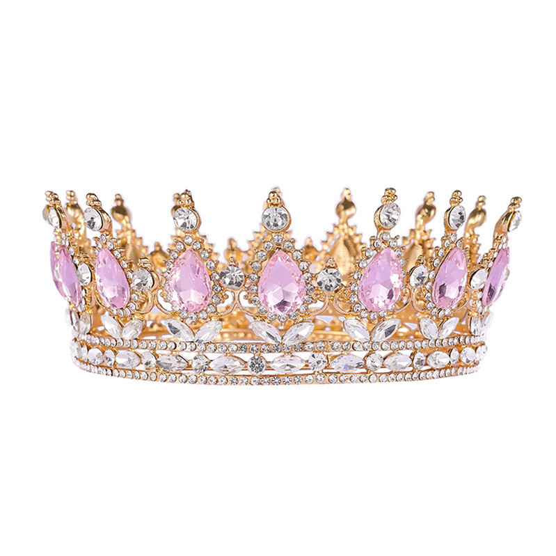 Pink Color Headband Rhinestone Princess Tiara Baroque Bridal Tiaras And Crowns