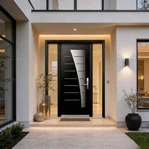 Porte d'entrée contemporaine de luxe en acier noir, porte extérieure de sécurité moderne en acier avec design en acier inoxydable pour villa - Product Image 5