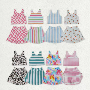 Ropa Deportiva de Yoga para Niñas, Venta al Por Mayor, Estilo Boutique, Chaleco sin Mangas, Falda-Pantalón, Verano, Casual, Ecológica, Conjunto Deportivo de 2 Piezas - Product Image 1