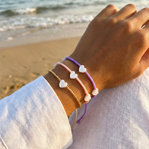 Bracelets empilables faits main Resoul en perles de rocaille multi-coquillages en forme de cœur, bijoux délicats style bohème pour femmes, idéaux pour l'été et la plage - Product Image 3