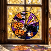 Nouvel Arrivage Dropshipping : Attrape-Soleil en Verre Teinté Halloween Imprimé POD et Gaufré 3D, Ornement Suspendu pour Décoration Intérieure