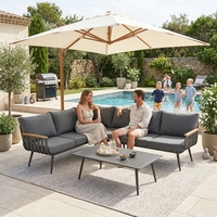 Ensemble de canapé d'angle extérieur en aluminium en forme de L avec table basse, mobilier de salon moderne pour patio, jardin, cour, terrasse, hôtel, parc