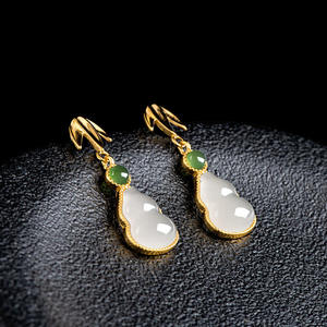 Boucles d'oreilles en jade Hetian naturel, argent S925 incrusté, bijoux féminins simples et élégants, cadeau avec certificat d'évaluation D866 - Product Image 3
