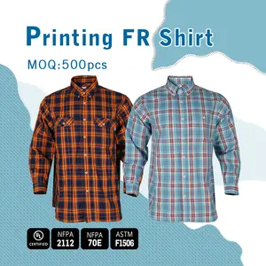 Wholesale UL Certificated CAT2 Printing FR Plaid Fire Resistant Shirt Mechanic Workwear Welding Work Shirts