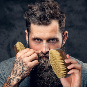 Brosse à barbe personnalisée avec logo pour hommes, barbes et moustaches, 100% poils de sisal pur, brosse à raser en bois, brosse de nettoyage - Product Image 5