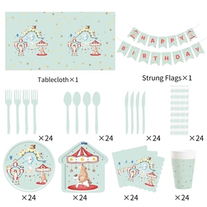 Kit per Feste di Compleanno per Bambini DAMAI, Set da Tavola per Carnevale e Circo, Piatti, Bicchieri, Tovaglioli, Decorazioni Monouso per Feste a Tema Circo - Product Image 4