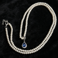 Collier en or massif 14 carats, perle d'eau douce naturelle de 3 mm, pendentif en topaze bleue suisse de 5*7 mm, halo de diamants naturels, bijoux fins