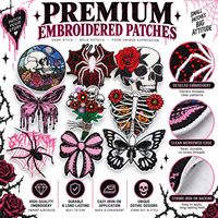 Patch brodé gothique en gros : Crâne, Rose, Toile d'araignée, Papillon – Esthétique sombre, thermocollant ou à coudre