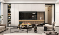 Mueble de TV Moderno Personalizado de Fábrica con Estante de Almacenamiento y Luz LED