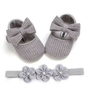 Premium First <strong>Walkers</strong> Baby Girl Shoes Soft Sole Cotton Anti-Slip Crib Shoes with <strong>Headband</strong> 2pcs Set - Product Image 2