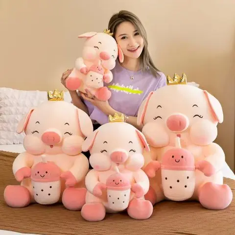 IN magazzino morbido kawaii carino peluche 8 pollici animale boba bambola cuscino rosa maiale re peluche