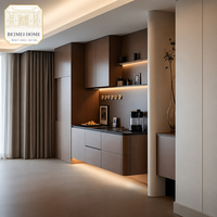 Buffet de salle à manger moderne et personnalisé | Bordeaux café + gris chaud bicolore | Éclairage LED sous-étagère | Lumière ambiante de base | OEM
