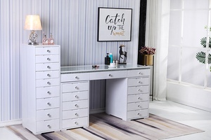 Juego de tocador de maquillaje con luz LED de diseño Simple moderno, taburete de mesa de tocador de madera personalizable, espejo de cajón para aplicación en dormitorio - Product Image 4