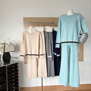 2025 <span class=keywords><strong>tenue</strong></span> pour femmes pour automne/hiver ensemble deux pièces tricoté à col rond, <span class=keywords><strong>grande</strong></span> <span class=keywords><strong>taille</strong></span>, costume tricoté pour femmes à la mode et décontracté - Product Image 1