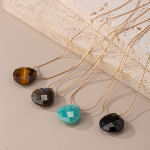 สร้อยคอทองเหลืองประดับคริสตัลโรสควอตซ์ทรงหยดน้ำ สร้อยคอจี้รูปหยดน้ำสำหรับผู้หญิง - Product Image 2