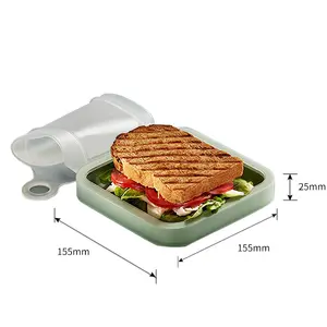 Kotak Bento Silikon PP Luar Ruangan Kantor Mini Portabel Dapat Dipakai Ulang Kotak Makan Siang Roti Sandwich Menjaga Kesegaran Segar