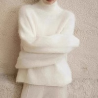 Cárdigan de mohair de alta calidad para mujer, cuello alto, manga larga, Color sólido, venta al por mayor, tamaño libre, tejido, frente de invierno