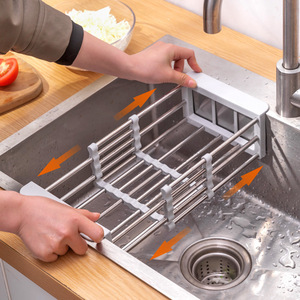Extendable Dish Rack Stainless Steel Sink Drainer Adjustable Kitchen <b>Storage</b> Rack For Washing Vegetables - Product Image 1