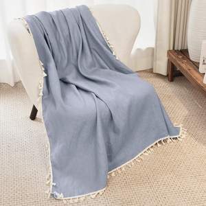 Couverture en lin pur à 100% avec franges, 49,6 pouces x 59,8 pouces - Couvertures légères et respirantes, jeté en lin décoratif pour canapé - Product Image 6