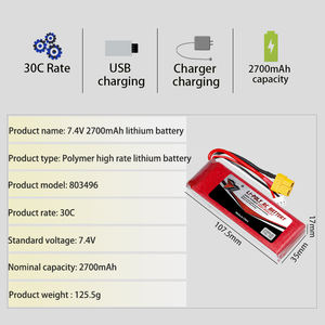 工場803496 <span class=keywords><strong>7.4V</strong></span> <span class=keywords><strong>2700mAh</strong></span>充電式リチウムポリマー電池 大型バスおもちゃ車 電動全RC飛行機用バッテリー リポ - Product Image 3