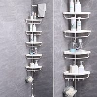 Étagère de rangement d'angle de douche télescopique réglable à 4 niveaux, support de rangement debout, organisateur d'étagères, antirouille, barre de tension